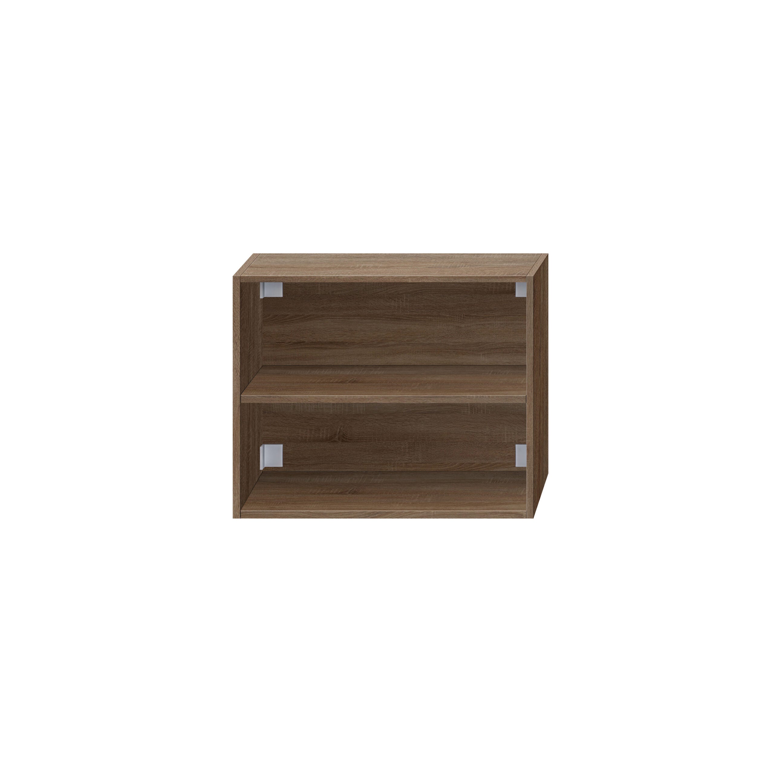 houtlook Open vak kast met twee open planken voor extra opbergruimte in de badkamer.