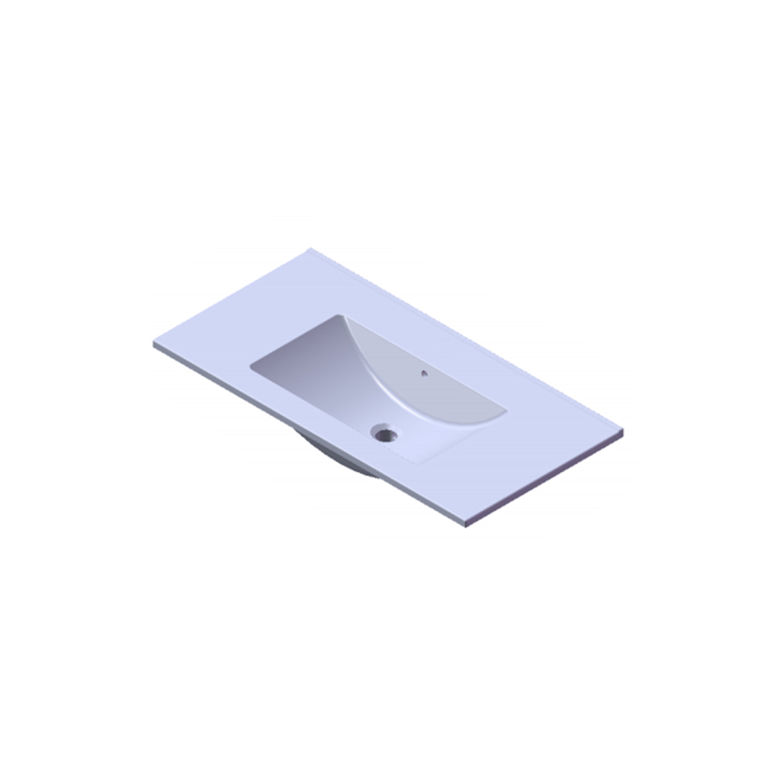 Witte langwerpige wastafel met geïntegreerde waskom en kraangat, geschikt voor moderne en minimalistische badkamers.