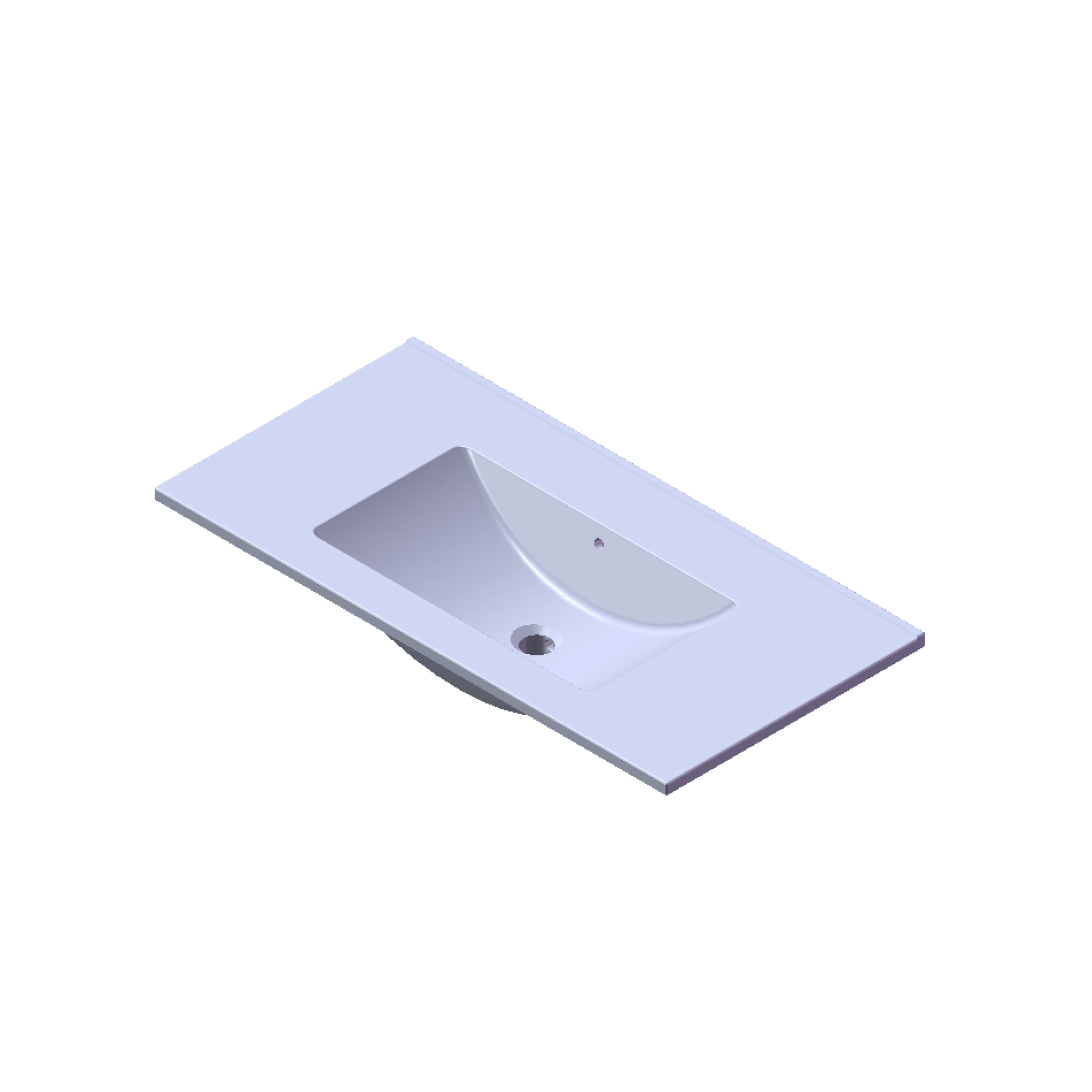 Witte rechthoekige wastafel met geïntegreerde waskom en kraangat, geschikt voor moderne en minimalistische badkamers.