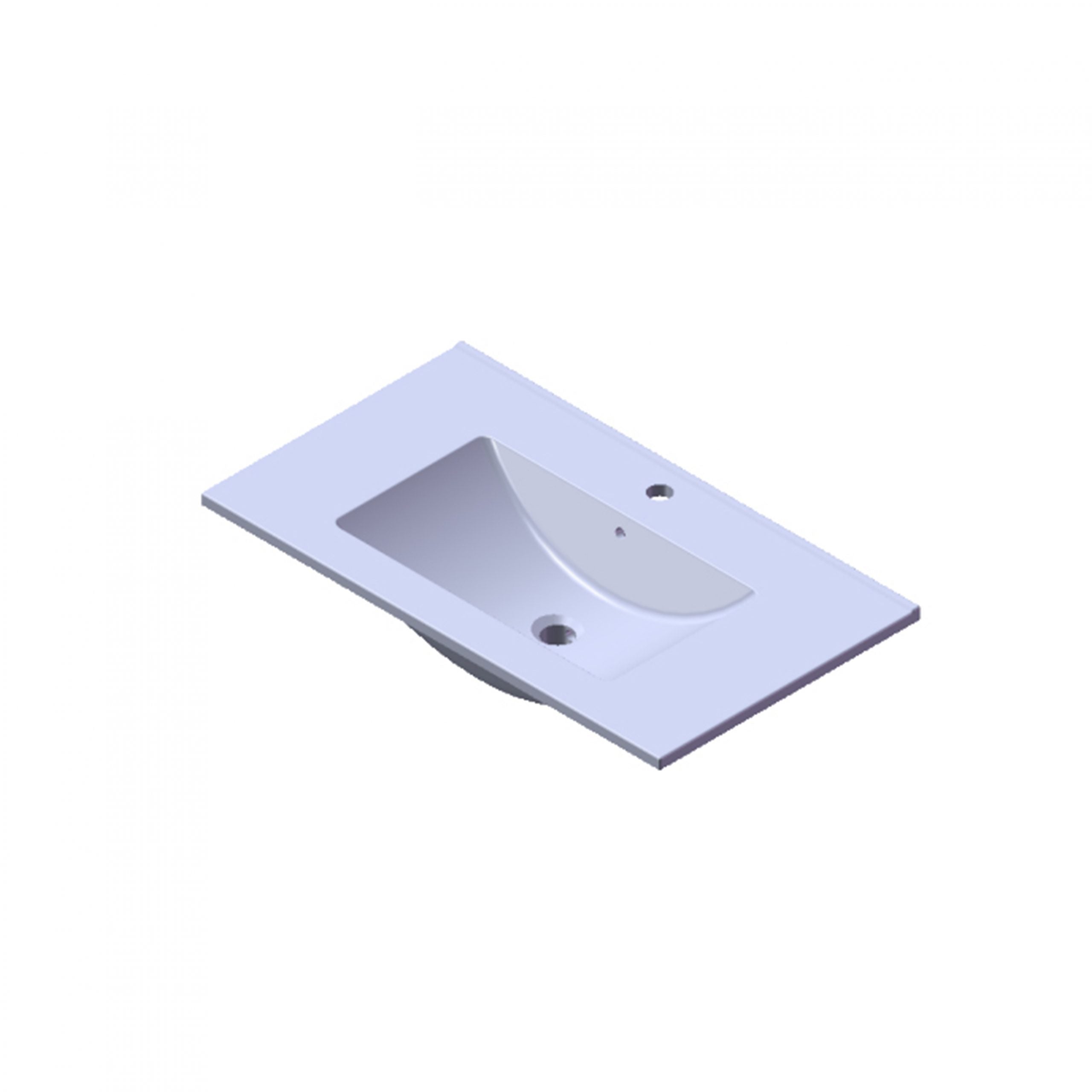 Witte enkele wastafel met rechthoekig design en kraangat, geschikt voor plaatsing op een badkamermeubel.