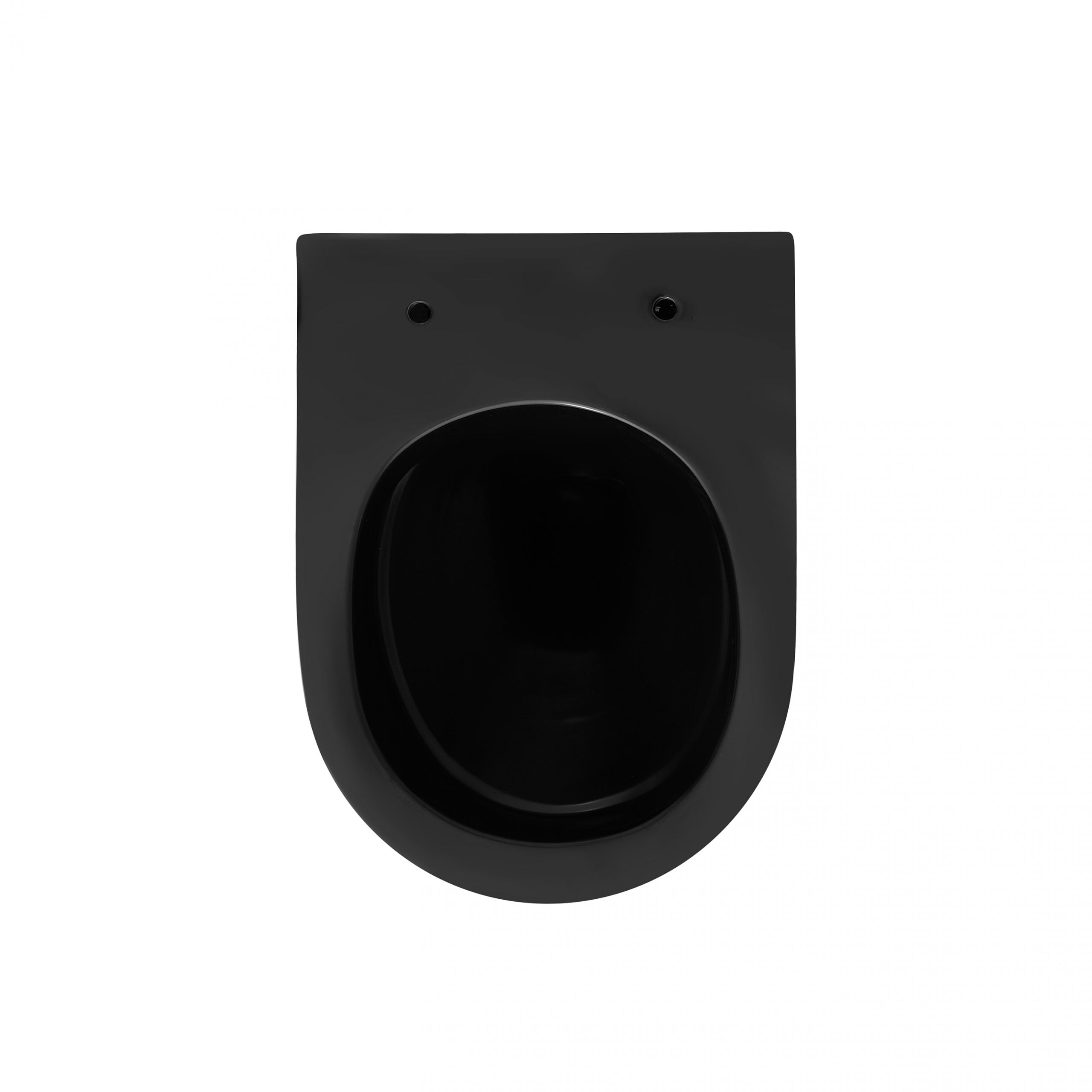 Zwarte wandcloset toiletpot met ronde vorm en moderne afwerking, zonder zitting.