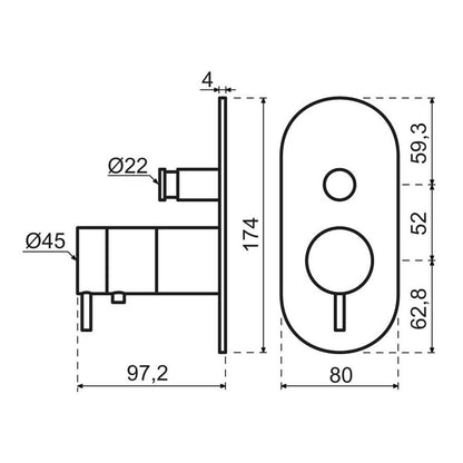 Qisani Flow thermostatische inbouwkraan 2-weg ovaal afbouwdeel