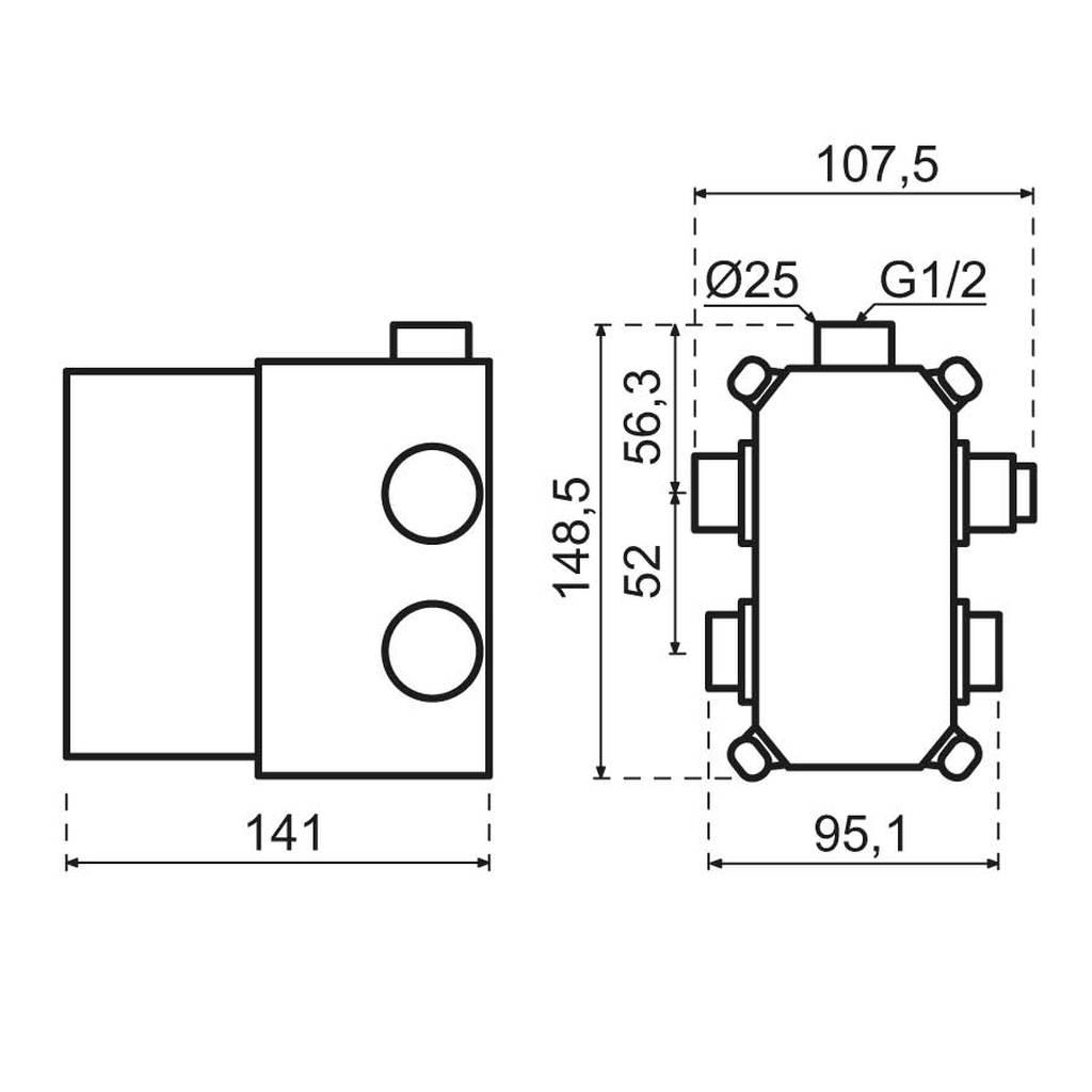 Qisani Flow inbouwbox universeel thermostatische inbouwkraan 2-weg