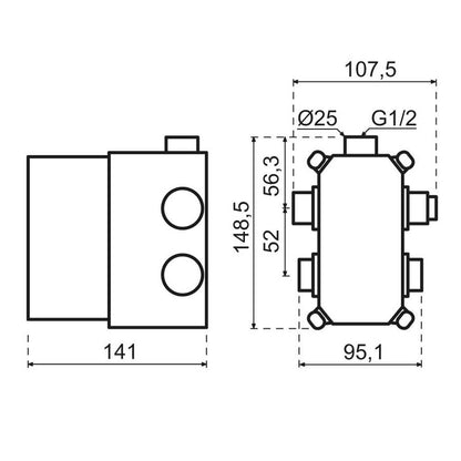 Qisani Flow inbouwbox universeel thermostatische inbouwkraan 2-weg
