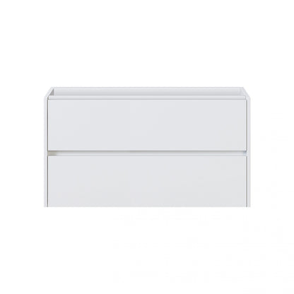 wit badkamermeubel met twee greeploze lades, geschikt voor dubbele wastafel.