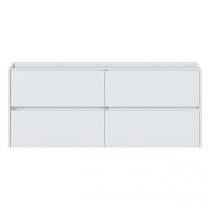 Wit badkamermeubel met vier greeploze lades, geschikt voor dubbele wastafel.