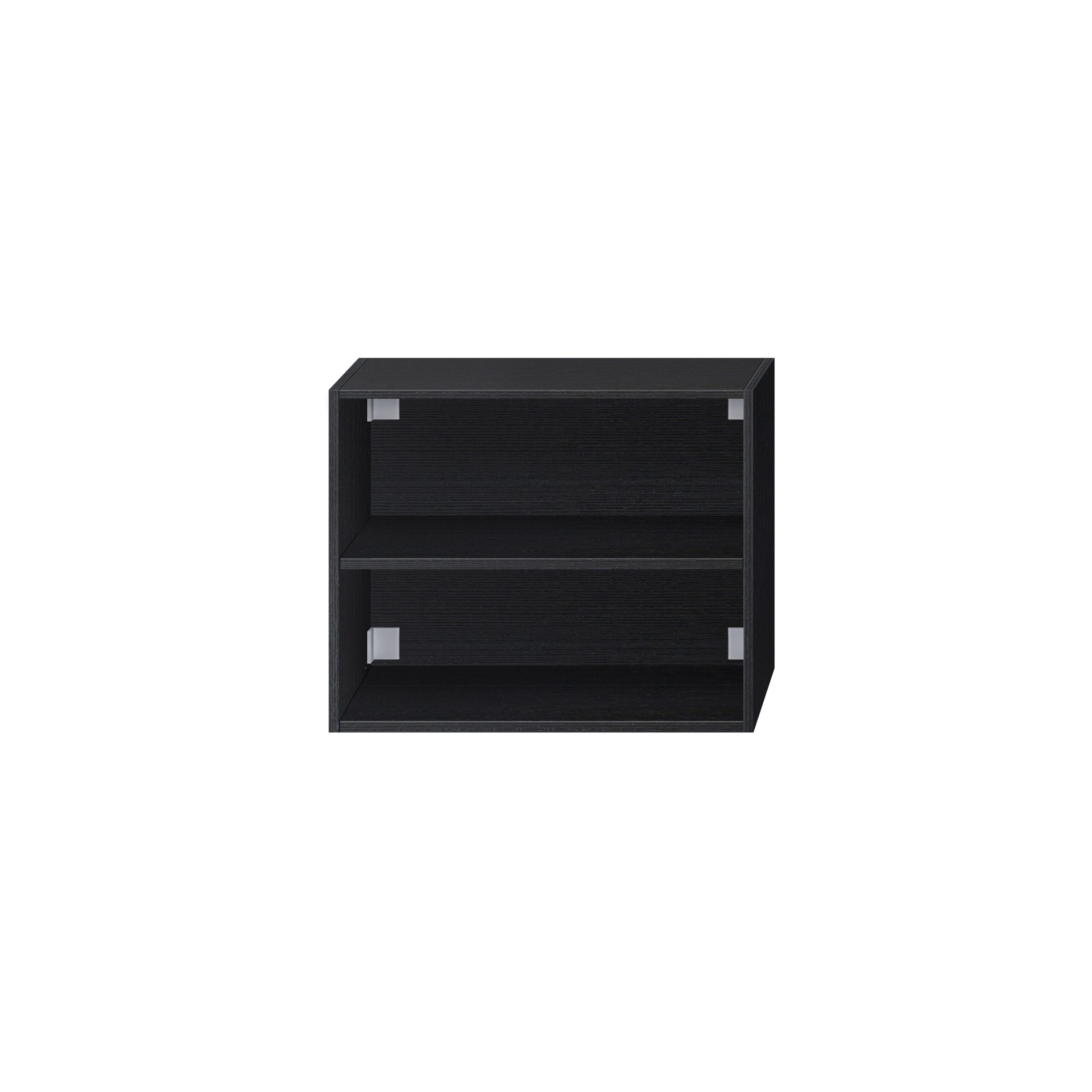 zwart Open vak kast met twee open planken voor extra opbergruimte in de badkamer.