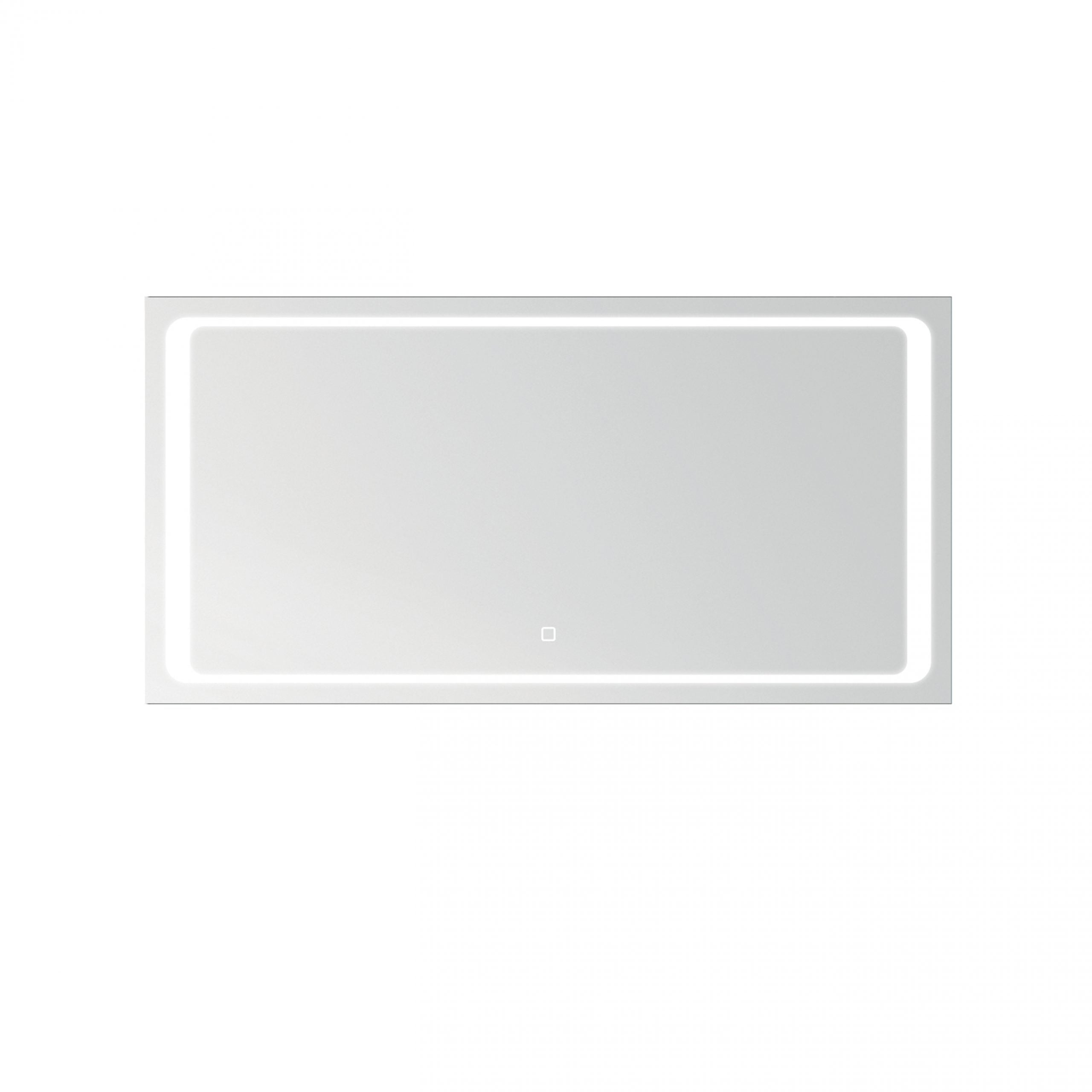 Rechthoekige badkamerspiegel met geïntegreerde LED-verlichting rondom de randen.