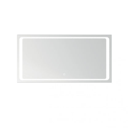 Rechthoekige badkamerspiegel met geïntegreerde LED-verlichting rondom de randen.