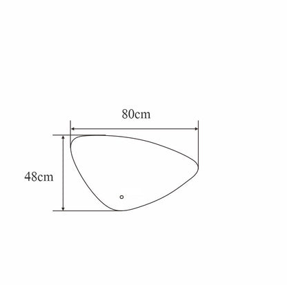 Technische tekening van een organische spiegel met afmetingen 80 cm breed en 48 cm hoog.