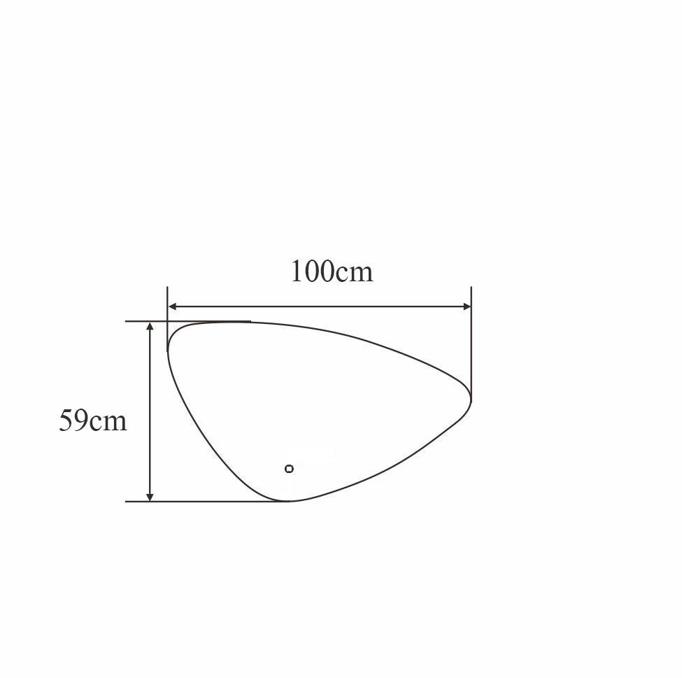 Technische tekening van een organische spiegel met afmetingen 100 cm breed en 59 cm hoog.