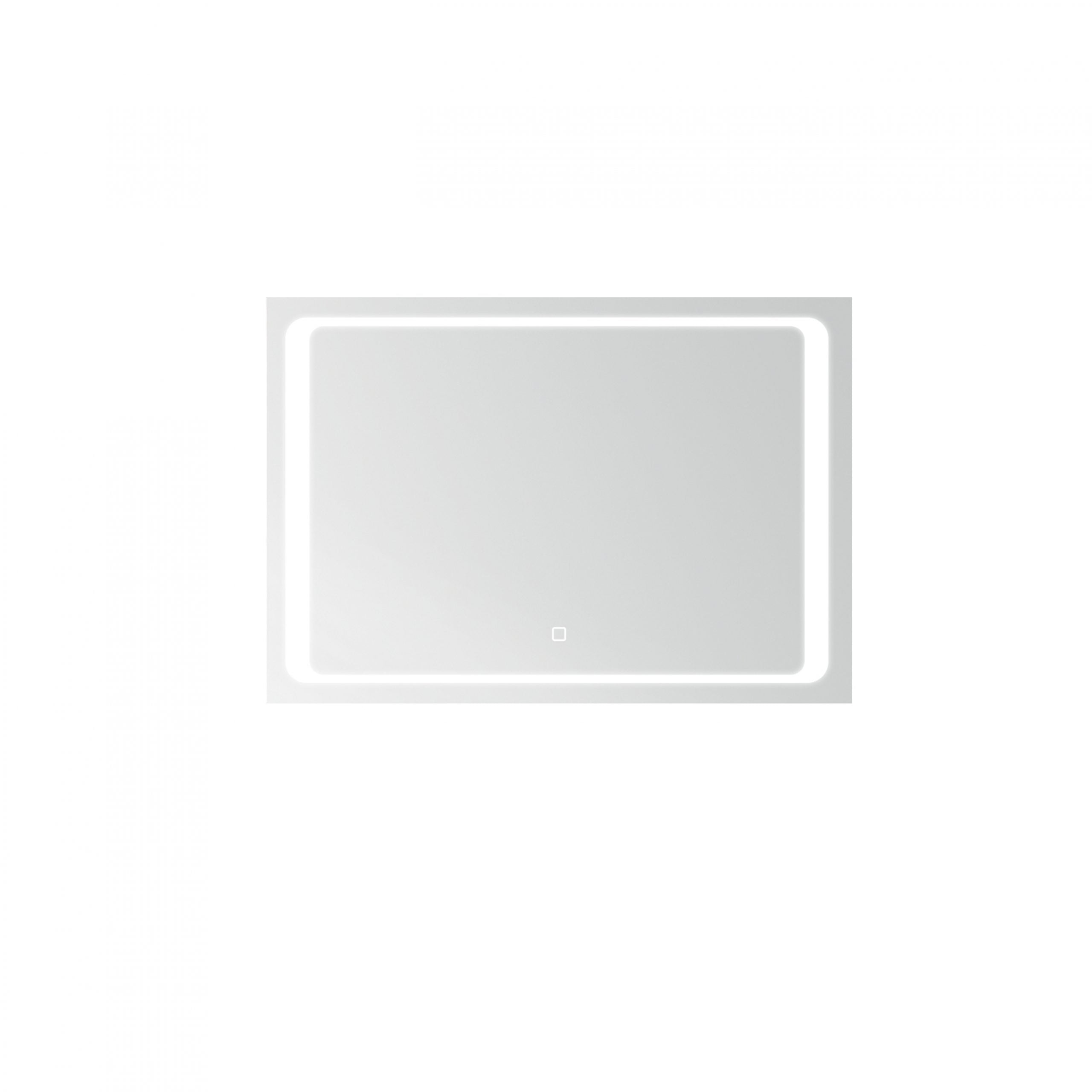 Rechthoekige badkamerspiegel met geïntegreerde LED-verlichting rondom de randen.