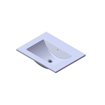 Witte vierkante wastafel met geïntegreerde waskom en kraangat, geschikt voor moderne en minimalistische badkamers.