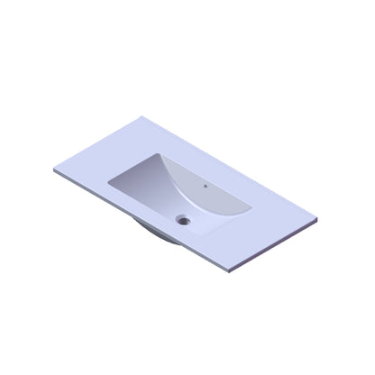 Witte rechthoekige wastafel met geïntegreerde waskom en kraangat, geschikt voor moderne en minimalistische badkamers.