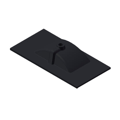 Zwarte kunststoffen montagesteun met een halfronde houders voor bevestiging van bad- of doucheonderdelen.