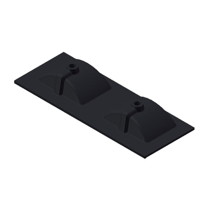 Zwarte kunststof montagesteun met twee uitsparingen voor bevestiging van een bad of doucheconstructie.